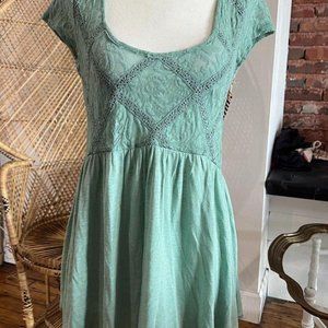 Free People Light Teal Blouse Sheer Top Long length with scoop neck back sz XS
